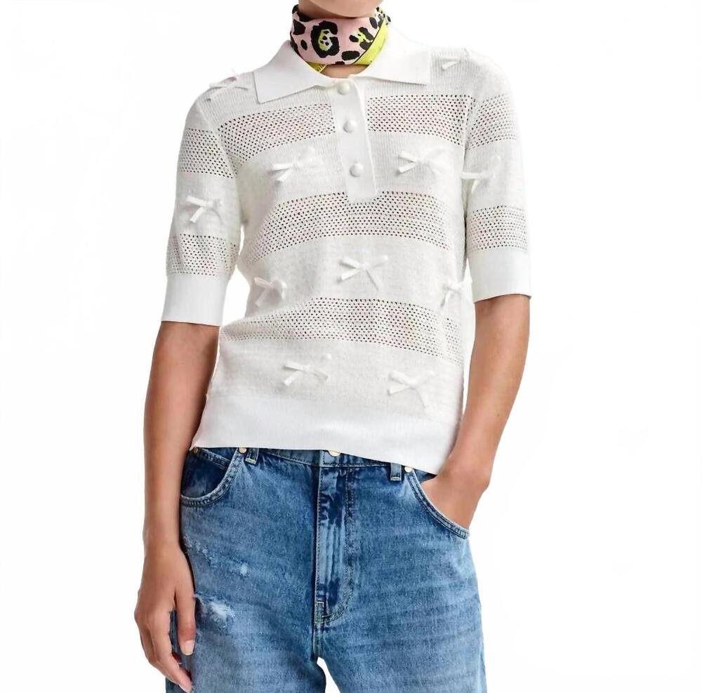 NEW ESSENTIEL ANTWERP jarts knit polo with bows in off white